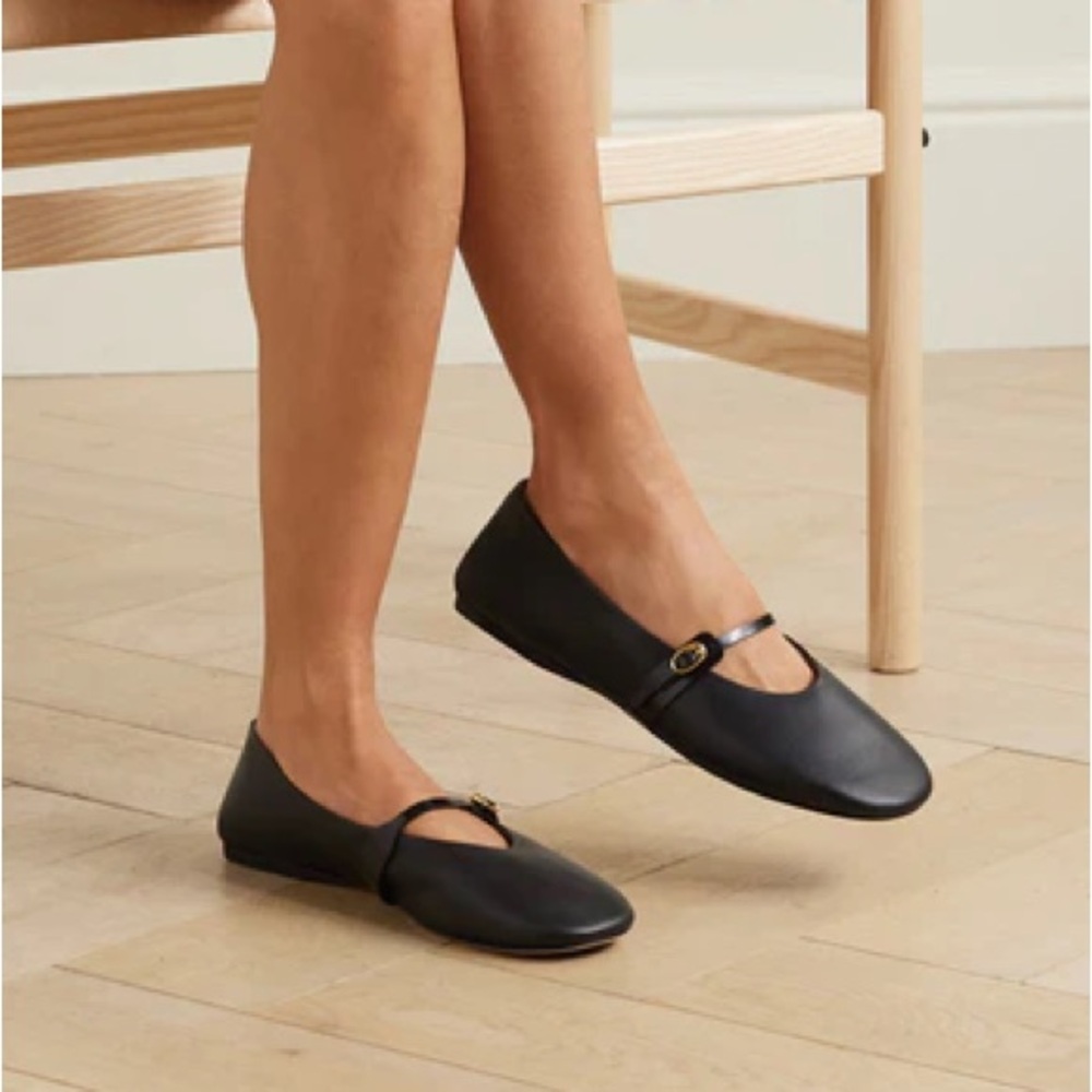 Jacquemus Black Mary Jane Ballet Flats with Gold Buckle